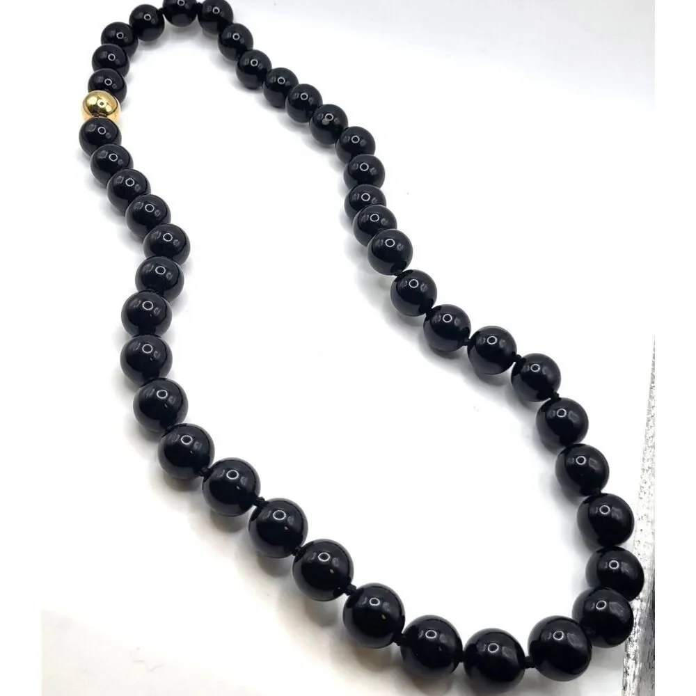 Vintage 80s Chunky Black Bead Necklace 28in